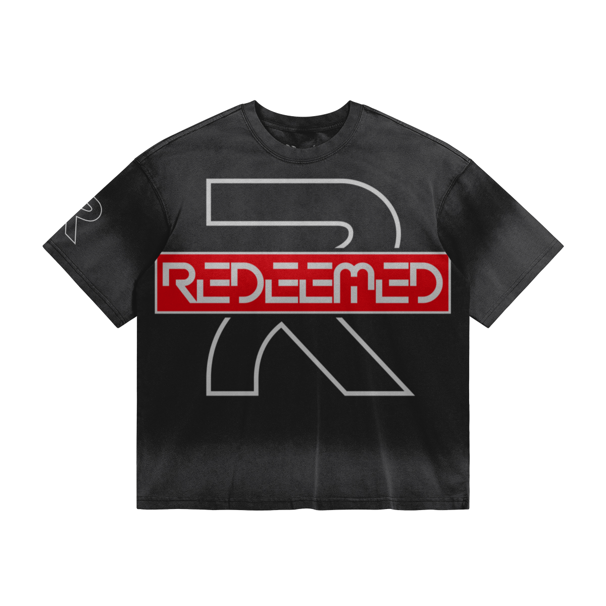 Redeemed Large Print Faded – Front View | Ink Drop Tees