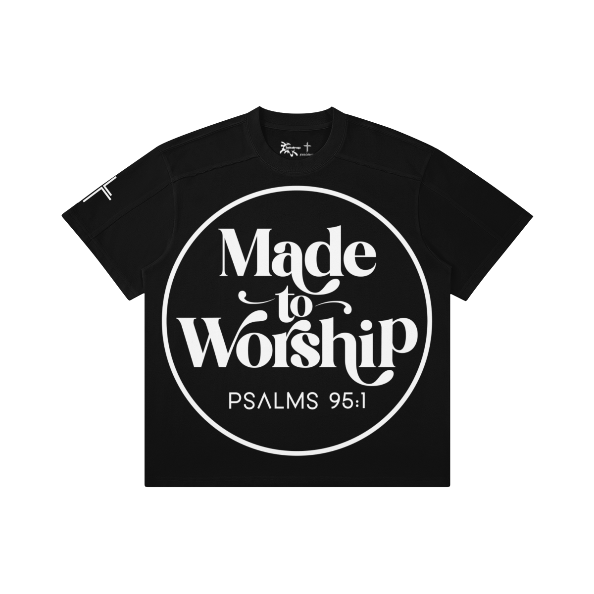 Made To Worship Large Print Box Tee – Front View | Ink Drop Tees